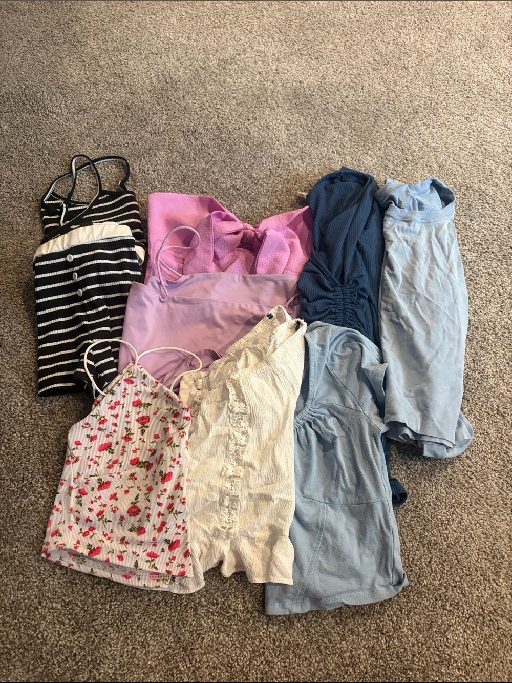 Forever 21 Pink Floral and Blue Mixed Short Sleeve & Tank Top Lot